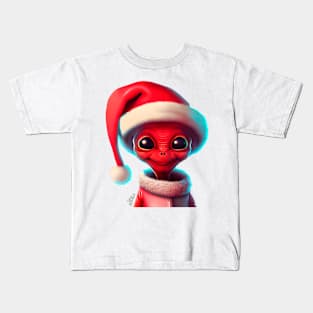 Christmas cute alien with Santa hat Kids T-Shirt